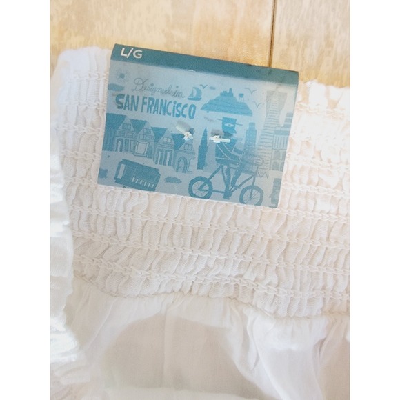 Old Navy L White Jupe Boho Skirt‎ With Navy Embroidery Mini Short Pull On NWT - Picture 5 of 7